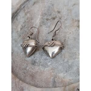 Vintage Sterling Silver 925 Mexico TA-50 Heart with Threaded Rope Earrings